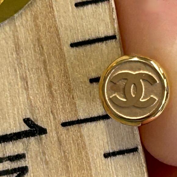 Dainty Genuine 18k Gold Plated Minimalist Earrings Chanel GOLD CC Logo Luxury - Picture 7 of 7